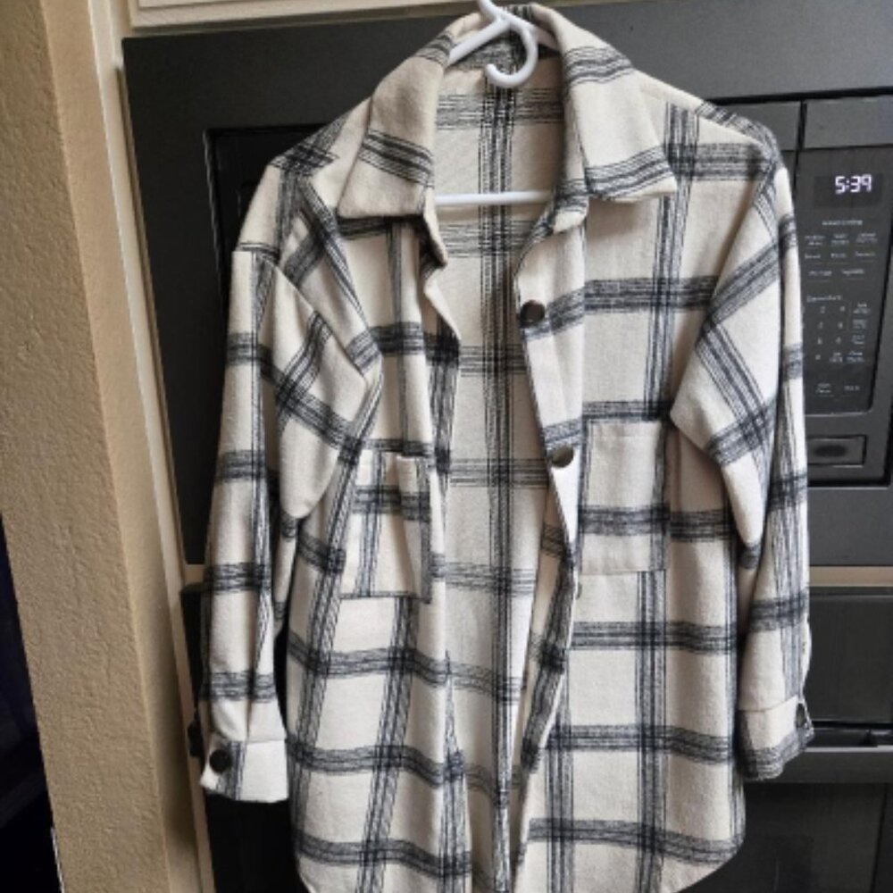New Plaid Stripe Oversized Flannel Shirt Jacket